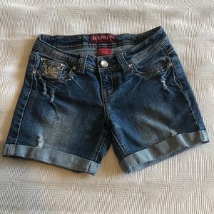 Red Rivet Distressed Cut Off Jean Shorts